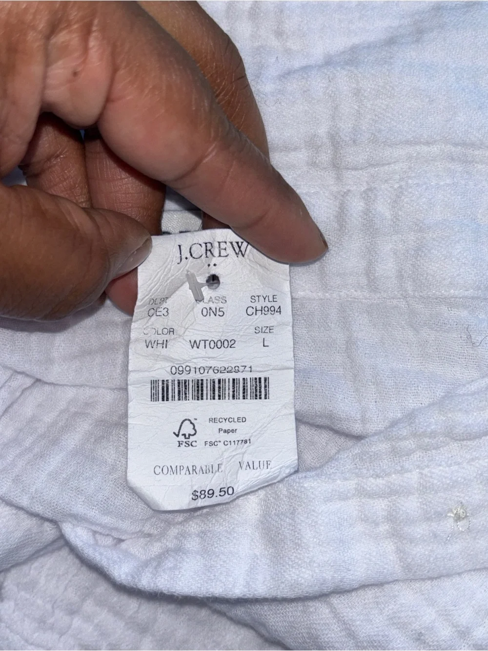 NWT J. Crew Button Gauze Tunic Beach Cover-Up Sz L 100% Cotton Coastal Vacation